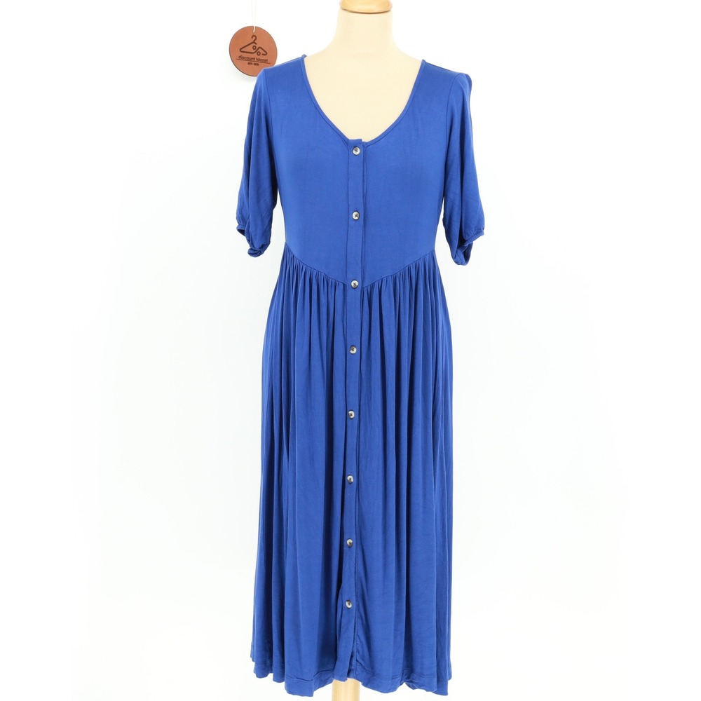 Kate Quinn Womens Blue Bamboo Button Front Midi Dress Size Medium Sustainable